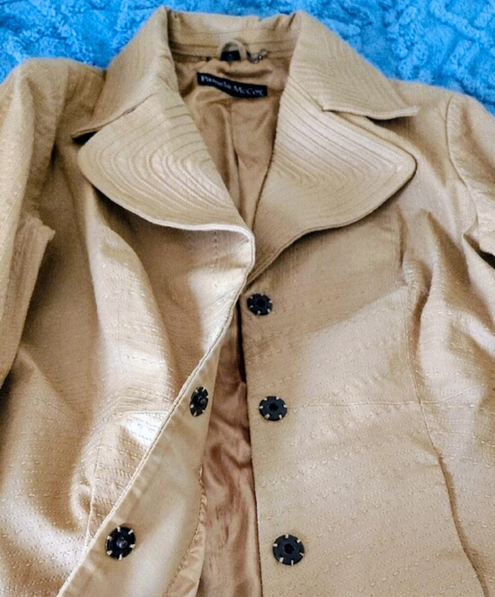 Pamela McCoy Top Stiched oversized collar Trench-100% leather Coat 1X